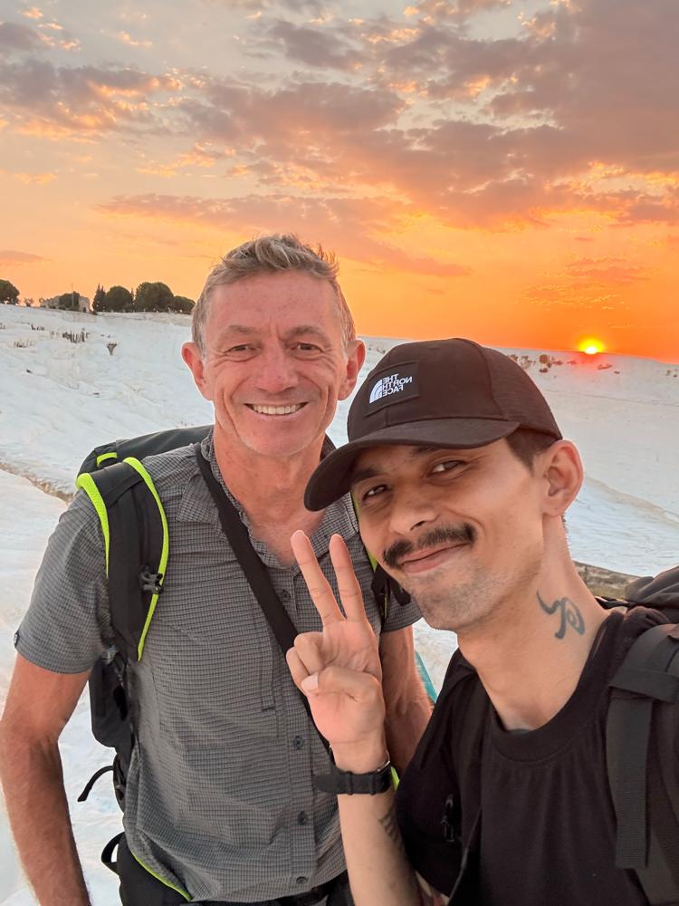 Draft and Franck at Pamukkale at sunset